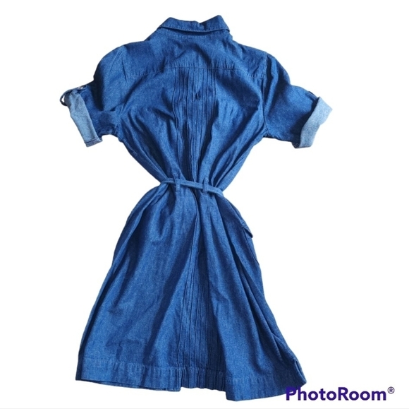 Vintage Denim Dress Size 11/12 Button Front 90's Retro Short Sleeves Sash - Picture 3 of 4